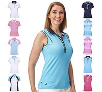 Under Par Golf Pro Quality Breathable Wicking 5 Styles 10 Colours Sleeved & Sleeveless Golf Polo Shirt Women's, Style 1825 - Summer Blue/Black, 10