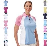 Under Par Golf Pro Quality Breathable Wicking 5 Styles 10 Colours Sleeved & Sleeveless Golf Polo Shirt Women's, Style 1673 - Light Blue/White/Pale Pink, 18