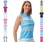 Under Par Golf Pro Quality Breathable Wicking 5 Styles 10 Colours Sleeved & Sleeveless Golf Polo Shirt Women's, Style 1676 - Summer Blue/White, 10