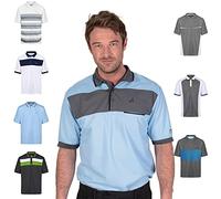 Under Par Men's Golf Pro Quality Breathable Moisture Wicking Quick Dry Polo Shirt, Sky/Charcoal/Black, Small