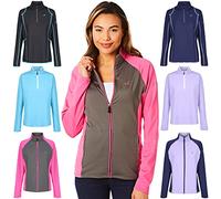 Under Par UPLTOP1683 Womens Zip Neck Sweater Jumper Breathable Moisture Wicking Ladies Golf Mid Layer Top, Ulptop1683 - Bright Pink/Vintage Grey, 16 UK