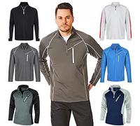 Under Par UPMID1721 Mens Zip Neck Sweater Jumper Breathable Moisture Wicking Golf Mid Layer Top, Vintage Grey/White, M
