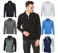 Under Par UPMID1726 Mens Zip Neck Sweater Jumper Breathable Moisture Wicking Golf Mid Layer Top, Black/White, M