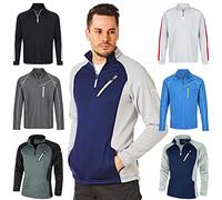 Under Par UPTOP1719 Mens Zip Neck Sweater Jumper Breathable Moisture Wicking Golf Mid Layer Top, Navy/Storm Grey, L