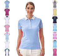 Under Par Women's Golf Pro Quality Breathable Moisture Wicking Sleeved & Sleeveless Golf Polo Shirts, China Blue/White, Size 14 (IGLTS1672)