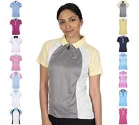 Under Par Women's Golf Pro Quality Breathable Moisture Wicking Sleeved & Sleeveless Golf Polo Shirts, Heather Marl/White/Lemon, Size 12 (IGLTS1673)