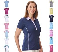 Under Par Women's Golf Pro Quality Breathable Wicking 5 Styles 10 Colours Sleeved & Sleeveless Polo Shirt 12, Style 1826 - Navy Blue/Lavender