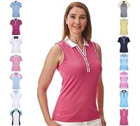 Under Par Women's Golf Pro Quality Breathable Wicking 5 Styles 10 Colours Sleeved & Sleeveless Polo Shirt, 12, Style 1825 - Bright Pink/White