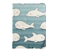under Sea Animal Fish Whale Dark Blue Stripe Leather Passport and Vaccine Card Wallet Combo for travel Wallet Combo Travel Passport Wallet for women Waterproof