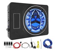 Under Seat Powered Car Subwoofer 10 Inch 800W Super Slim Built in Amplifier Remote Control Active Car Subwoofer for Trucks SUV (Blue)