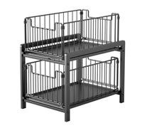 Under Sink 2 Tier Sliding Baskets Cupboard Organiser, Two Tier Metal Slide Out Cabinet Organiser Storage Rack, Undersink 2-Tier Pull-Out Wire Basket Drawer Organizer for Kitchen, Pantry, Bathroom