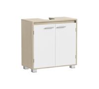 Under Sink Bathroom Cabinet with Storage Compartments, Natural Beige + Cloud White