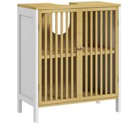Under Sink Cabinet White Bamboo MDF 60x30x70cm Slatted Door U-Cut Adjustable Leg