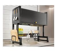 Under-Sink Dish Rack with Cover 95cm Kitchen Compact Drainer & Shelf with Baskets for Spices - Black Countertop Solution/55cm