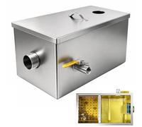 Under Sink Grease Trap, Stainless Steel Grease Interceptor 35 x 20 x 18 cm, Compact Fat Trap with Filter Basket, Drain Hose & Oil Drain Valve for Home Kitchen, Café, Small Restaurant Sink