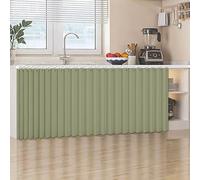 Under Sink Kitchen Curtain Dust Proof & Privacy Short Fabric for Shelves Bathroom & Closet Synthetic Linen with Silent Sliding Tracks (Green W 100cm x H 80cm)