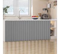 Under Sink Kitchen Curtain Dust Proof Short Privacy Panel for Shelves Bathroom & Closet Synthetic Linen Material with Silent Sliding Tracks (Gray W 140cm x H 70cm)