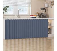 Under Sink Kitchen Curtain Dustproof & Privacy Short Shelf Cover Synthetic Linen Material with Silent Sliding Tracks Ideal for Bathroom & Closet (Blue W 200cm x H 120cm)