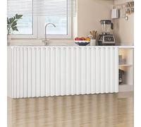 Under Sink Kitchen Curtain Short Dustproof Privacy Fabric for Shelves Bathroom & Closet Synthetic Linen with Silent Sliding Tracks (White W 140cm x H 80cm)