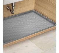 Under Sink Mat - Waterproof Kitchen Cabinet Tray - 28" x 22" Flexible Silicone Under Sink Liner with Drain Hole - Kitchen Bathroom Cabinet Mat and Protector for Drips Leaks Spills (Gray)