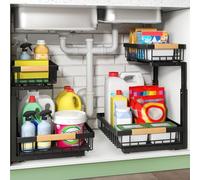 Under Sink Organizer, 2 Packs 2 Tier Under Sink Organizers and Storage, Slide Out Pull Out Cabinet Organizer Shelf, Metal Sliding Drawer for Kitchen Bathroom Pantry Cabinet Closet Organization Rack