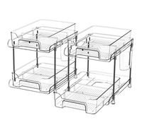 Under Sink Organizer 2-Tier Clear Pull Out Cabinet Organizer 11.4x8.4x8.7inch Stackable Kitchen Sink Organizer 2PCS Easy Installation Under Cabinet Storage for Home