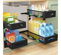 Under Sink Organizer, 2 Tier Pull out Cabinet Organizer Baskets with Mesh Sliding Drawers, Slide out Storage Shelf for Home, Kitchen, Bathroom, Pantry, Office Cabinet, Countertop(1 Pack)