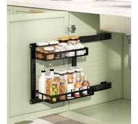 Under Sink Organizer, 2 Tier Under Sink Storage, Metal Pull Out Kitchen Organiser with Sliding Storage Drawer, Adjustable Height, No Drill Upgrade Suction Cups Stay On Cupboard Firmly 41.5x20x41.5cm