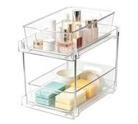 Under Sink Organizer - 2-Tier Under Washbasin Organizer | Slide-Out Under-Sink Storage Rack for Cleaning Supplies, PET Stainless Steel Pull-Out Cabinet Storage for Bathroom & Kitchen, 1-Piece