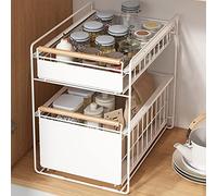 Under Sink Organizer, Multi-Purpose Bathroom Storage Basket, Kitchen Storage Solution, 40x27x39cm, Black & White, Space-Saving, Durable, Easy Access, Home Organization