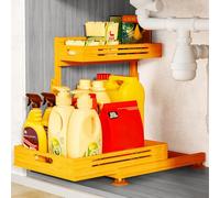 Under Sink Organizer, Premium Bamboo Wood Pull Out Cabinet Organizer, 2 Tier Slide Out Sink Shelf Cabinet Storage Shelves, Under Sink Storage for Kitchen Bathroom Cabinet