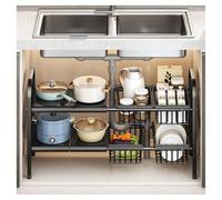 Under Sink Organizers and Storage, 2 Tier Expandable Shelf with Baskets and Panels for Kitchen, Bathroom, and Cupboard, Ideal for Shoe Storage