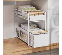 Under Sink Storage 2 Tier Stackable Cabinet Shelf with Sliding Baskets Durable Carbon Steel for Bathroom Kitchen and Closet nization Space Saving Solution