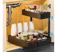 Under Sink Storage 25cm-35cm Width with Metal Slides - 2-Tier Kitchen Bathroom Organizers and Storage, Pull Out Cabinet Organizer for Kitchen Sink Organiser, Cupboard Storage Width Height Expandable