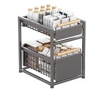 Under Sink Storage Organizer, 2 Tier Sliding Basket for Bathroom and Kitchen, Multi-Purpose Shelf, Space Saving Storage Solution, 39 x 29.5 x 42cm