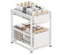 Under Sink Storage Organizer, 2 Tier Sliding Basket for Bathroom and Kitchen, Multi-Purpose Shelf, Space Saving Storage Solution, 39 x 29.5 x 42cm