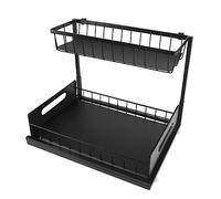 Under Sink Storage Organizer, Under Sink Slide Out Storage Shelf Space Saving Quick Installation Carbon Steel L Shape 2 Tier for Kitchen