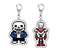 Under Tale Keychain 2 Pcs Game Under Tale Figure Sans Papyrus Flowey Keyring Pendant Acrylic Chain Decor Under Tale Merch (WHITE-4)