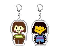 Under Tale Keychain 2 Pcs Game Under Tale Figure Sans Papyrus Flowey Keyring Pendant Acrylic Chain Decor Under Tale Merch (WHITE-3)