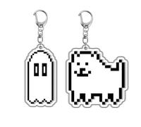 Under Tale Keychain 2 Pcs Game Under Tale Figure Sans Papyrus Flowey Keyring Pendant Acrylic Chain Decor Under Tale Merch (WHITE-1)