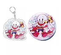 Under Tale Keychain Badge 2pcs, Game Figure Sans Papyrus Frisk Flowey Cosplay Accessories Brooch Keyring, Under Tale Cute Acryl Keyholder Metal Badge Pins Set (4)
