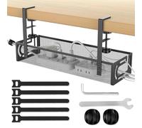Under the Desk Cable Management Compartment, Cable Basket for Managing Cables and Power Strips, No Drill, No Damage to the Desk, Cable Tray for Office, Internet Cafe, Home, Black