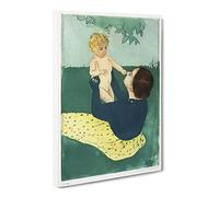 Under The Horse Chestnut Tree By Mary Cassatt Classic Painting Canvas Wall Art Print Ready to Hang, Framed Picture for Living Room Bedroom Home Office Décor, 20x14 Inch (50x35 cm)