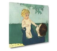Under The Horse Chestnut Tree by Mary Cassatt Classic Painting Canvas Wall Art Print Ready to Hang, Framed Picture for Living Room Bedroom Home Office Décor, 14x14 Inch (35x35 cm)