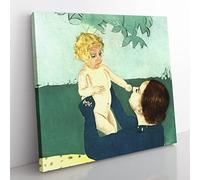 Under The Horse Chestnut Tree by Mary Cassatt Classic Painting Canvas Wall Art Print Ready to Hang, Framed Picture for Living Room Bedroom Home Office Décor, 35x35 cm (14x14 Inch)
