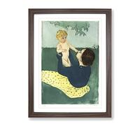 Under The Horse Chestnut Tree By Mary Cassatt Classic Painting Framed Wall Art Print, Ready to Hang Picture for Living Room Bedroom Home Office Décor, Walnut A4 (34 x 25 cm)