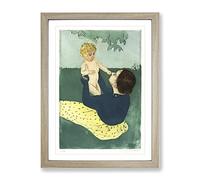 Under The Horse Chestnut Tree By Mary Cassatt Classic Painting Framed Wall Art Print, Ready to Hang Picture for Living Room Bedroom Home Office Décor, Oak A4 (34 x 25 cm)