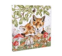 'under The Oak Tree' Fox Design Small Canvas By Wrendale Designs - 20 X 20 Cm Illustrated Poly Cotton Canvas