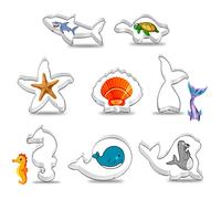 Under The Sea 8-Piece Cookie Cutter Set: Shell, Seahorse, Shark, Seal, Whale, Starfish, Turtle and Mermaid Tail Shapes for DIY Fondant Dough, Sugar Pastries and Cake Decorations