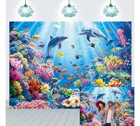 Under The Sea Backdrop Underwater World Coral Reef Photo Background Ocean Theme Party Decorations for Birthday Baby Shower Decorations (7x5FT（210x150cm）)